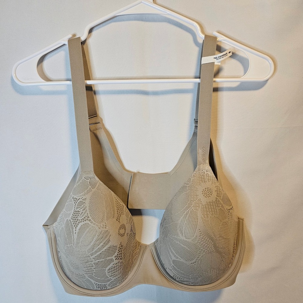 Aerie Smoothez Full Coverage Bra 40B Tan Floral Lace Underwire Everyday‎ Comfy